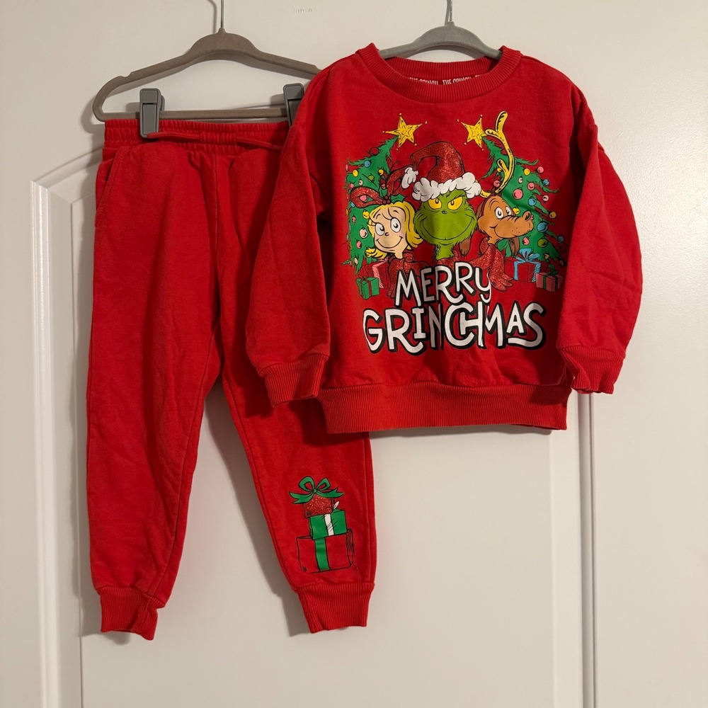 The Grinch Merry Grinchmas Red Fleece Sweatshirt and Joggers Set 4T